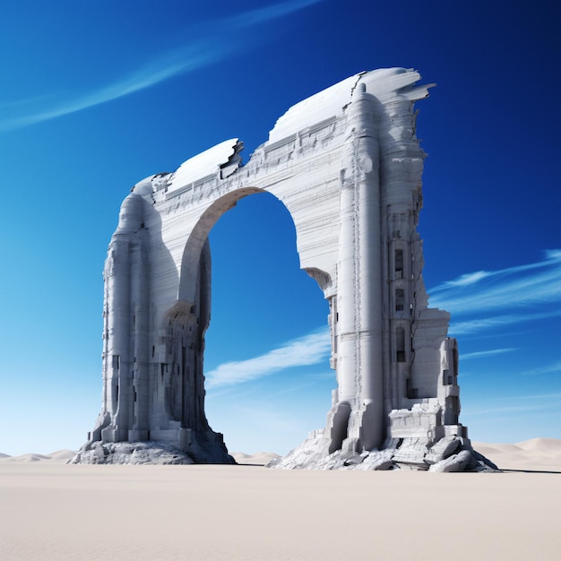 Impresionante Arco Arafed en el desierto con una hipnotizante IA generativa del cielo azul