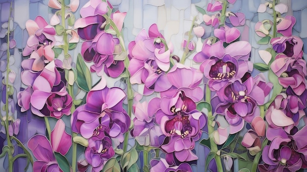 Impresionante arte de Snapdragon estilo Charles Rennie Mackintosh Pintura en impasto