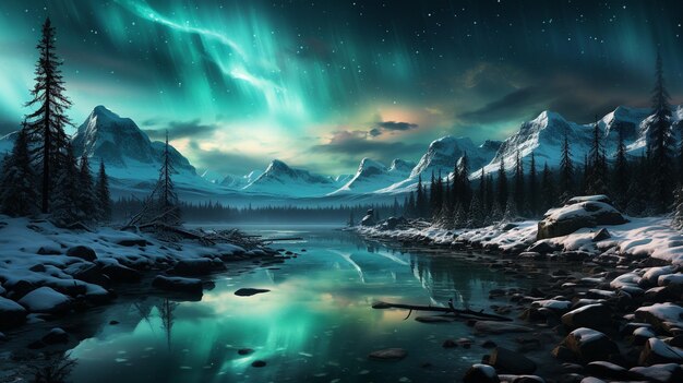 La impresionante aurora boreal sobre el paisaje nevado