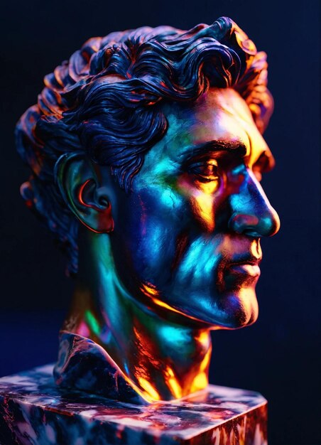 Foto un impresionante busto de mármol iridescente masculino motor irreal render 8k colores vibrantes muy reflectante pe