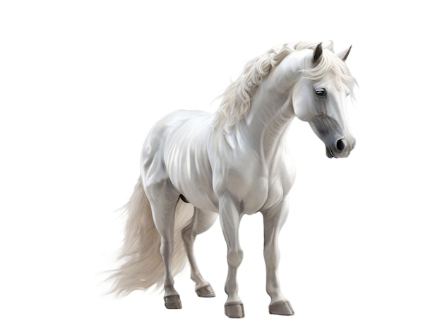 Foto un impresionante caballo blanco en 3d con un pelaje translúcido de pie alto