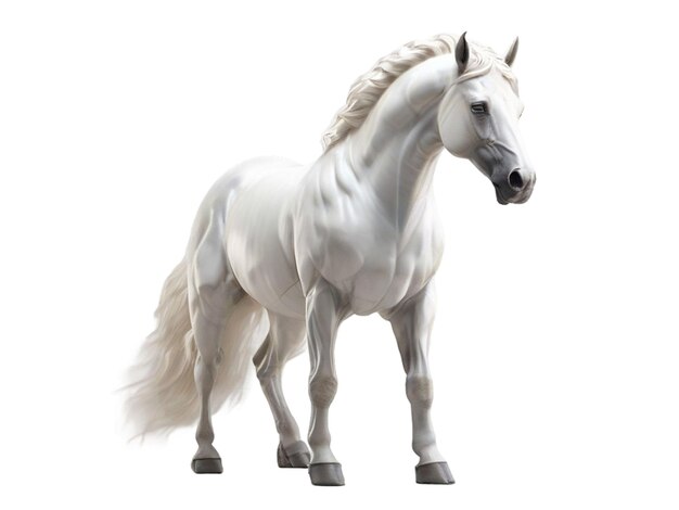 Foto un impresionante caballo blanco en 3d con un pelaje translúcido de pie alto