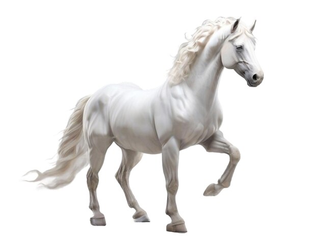 Foto un impresionante caballo blanco en 3d con un pelaje translúcido de pie alto