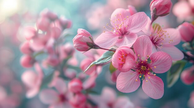 Impresionante captura de las flores rosadas de primavera en plena floración iluminadas por el sol y etéreas