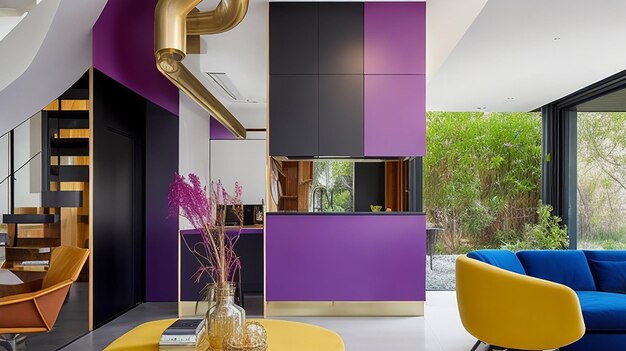 Impresionante casa moderna que combina elegancia metálica con calidez orgánica y colores vibrantes