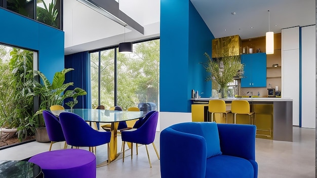 Impresionante casa moderna que combina elegancia metálica con calidez orgánica y colores vibrantes