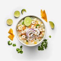 Foto impresionante ceviche en fotografía de alimentos de fondo blanco. resalte los sabores vibrantes de américa latina
