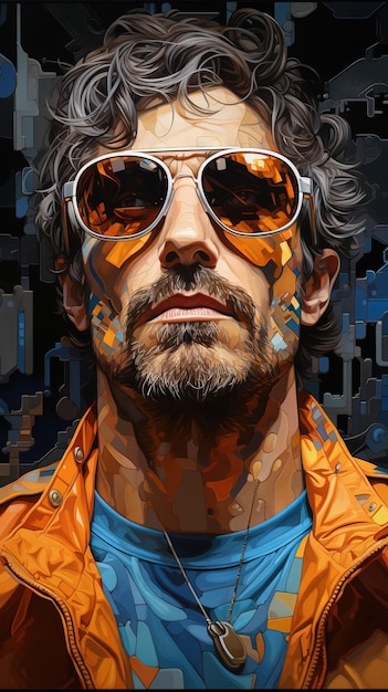 Impresionante chico Cyberpunk Pintura de retratos Gafas biotecnológicas