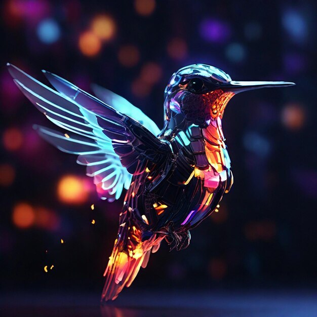 Foto impresionante colibrí de luz translúcida volando en el espacio sideral