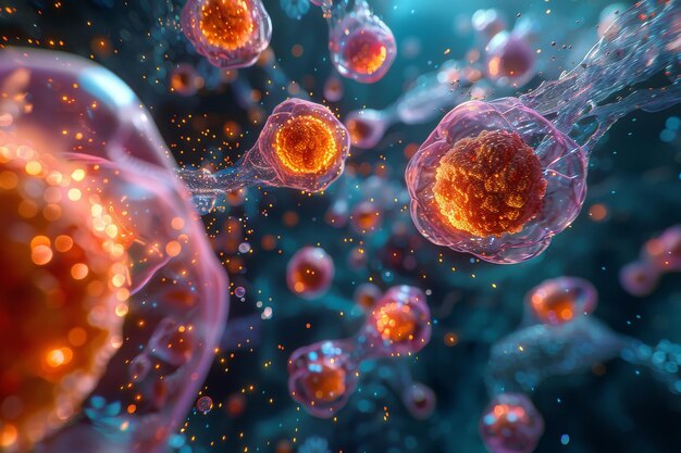 Impresionante concepto abstracto de la vibrante actividad celular en una vista microscópica