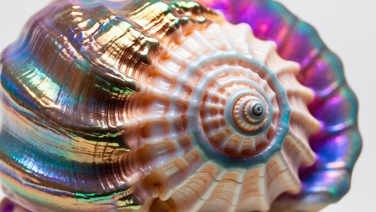 Foto una impresionante concha de mar iridescente que muestra colores y texturas vibrantes