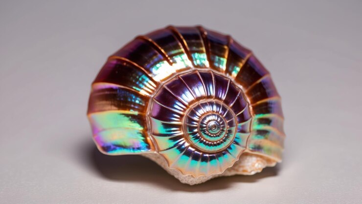 Foto una impresionante concha de mar iridescente que muestra colores y texturas vibrantes