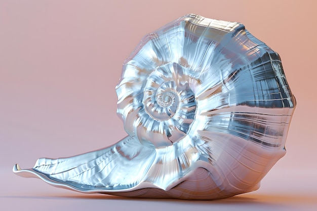 Impresionante concha de nautilus plateada con intrincados patrones y curvas suaves
