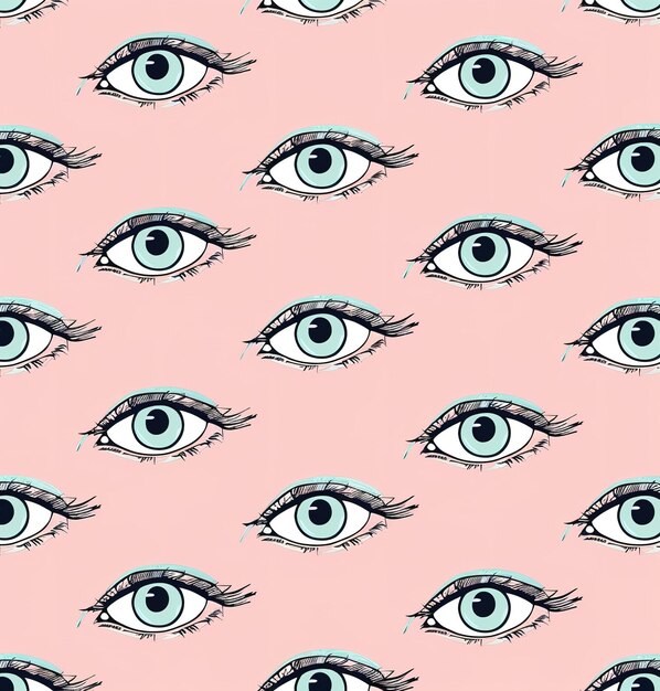 Un impresionante conjunto de ojos estilizados sobre un fondo rosado suave que ilustra la belleza y el misterio de la visión humana