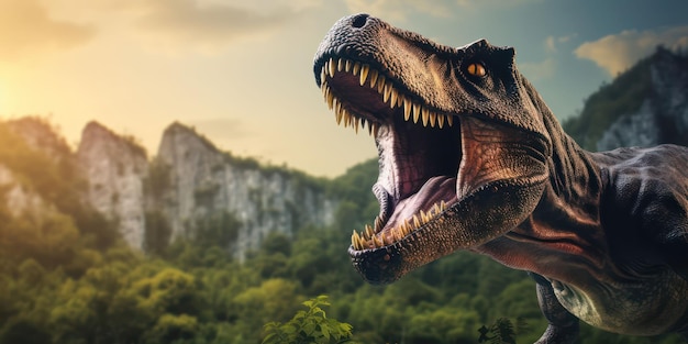 Impresionante dinosaurio TRex contra el telón de fondo natural