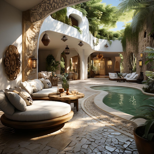 Impresionante diseño de casa oasis marroquí con piscina