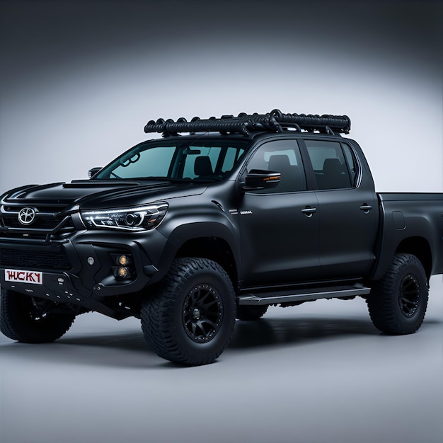 Impresionante y elegante auto Hilux 2023 negro en una toma cautivadora