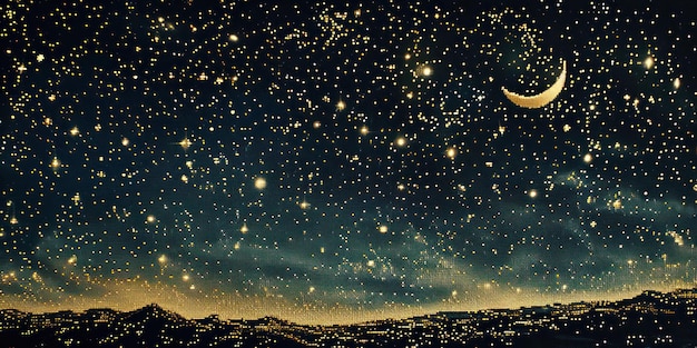 Impresionante escena en aguja de un cielo nocturno estrellado con una luna creciente y detalles celestes