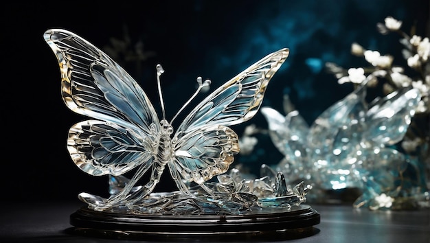 la impresionante escultura de cristal de cuarzo de una delicada mariposa que encarna la hipnotizante translucidez