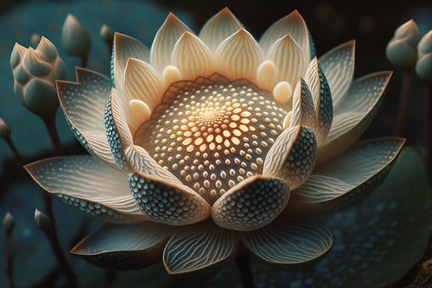 Una impresionante flor de loto capturada en detalle a través de una vista cercana