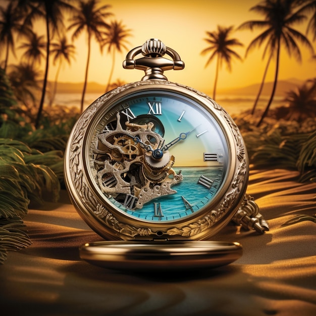 Impresionante fondo de pantalla Oasis en el reloj Escenas de oasis en el desierto dentro de relojes de bolsillo