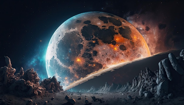 Impresionante fondo de pantalla realista de una luna estrellada astrofotografía universo cosmos espacio fondo generativo ai