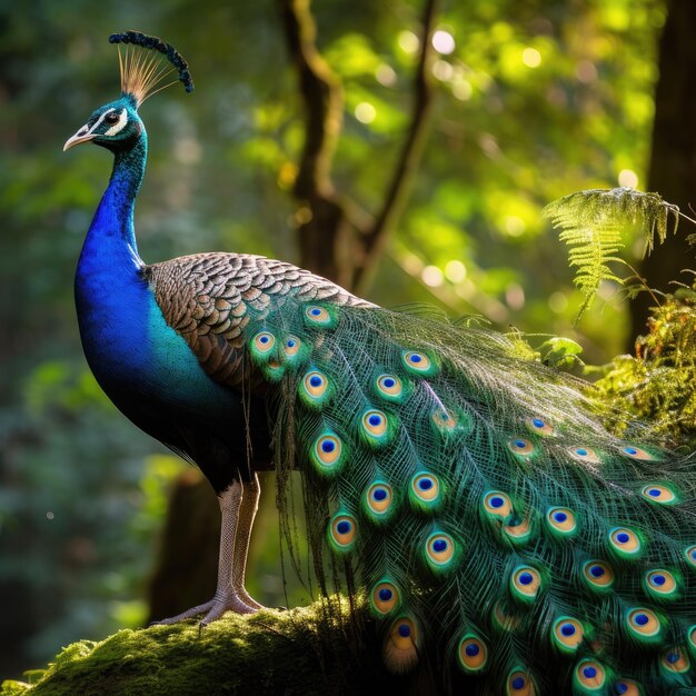 Foto una impresionante fotografía de un pavo real exhibiendo sus hermosas plumas en todo su esplendor