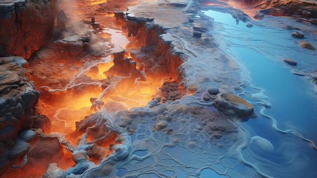 Una impresionante fuente termal del desierto desde la vista de un pájaro