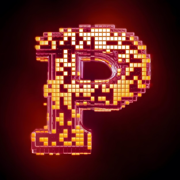 Una impresionante ilustración 3D de la letra P con un diseño pixelado generado por Ai