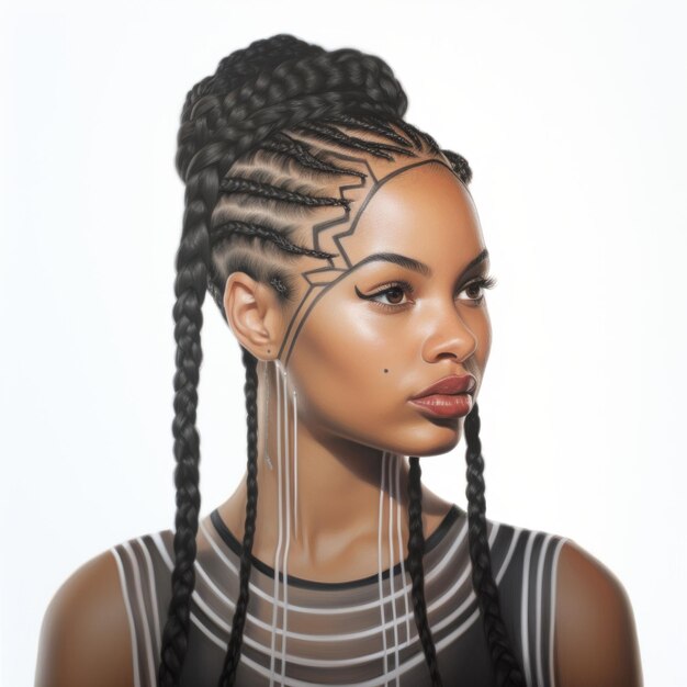 Impresionante ilustración artística de una mujer negra con trenzas