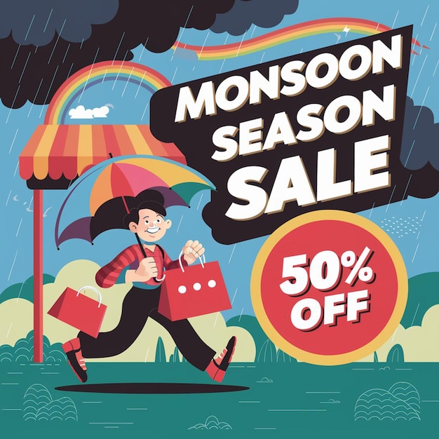 Una impresionante ilustración colorida de una portada de venta de monzones