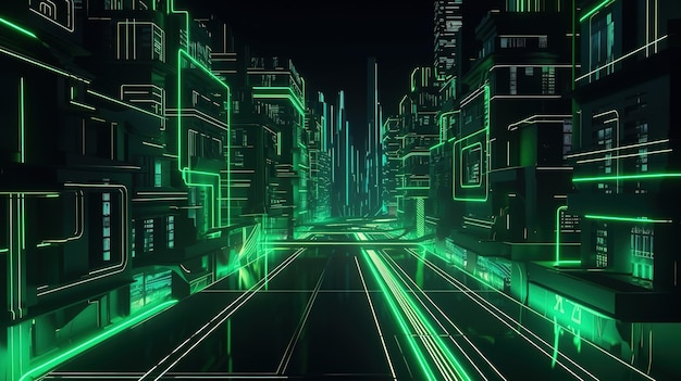 Impresionante ilustración de un túnel futurista con luces de neón Generative Ai