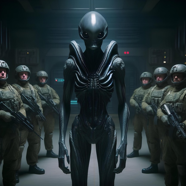 Impresionante y impactante alienígena escoltado por militares para presentarse a la humanidad