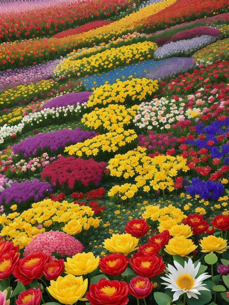 Un impresionante jardín de flores lleno de colores vibrantes y flores perfumadas