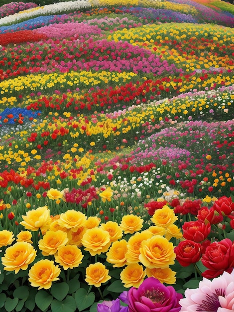 Un impresionante jardín de flores lleno de colores vibrantes y flores perfumadas