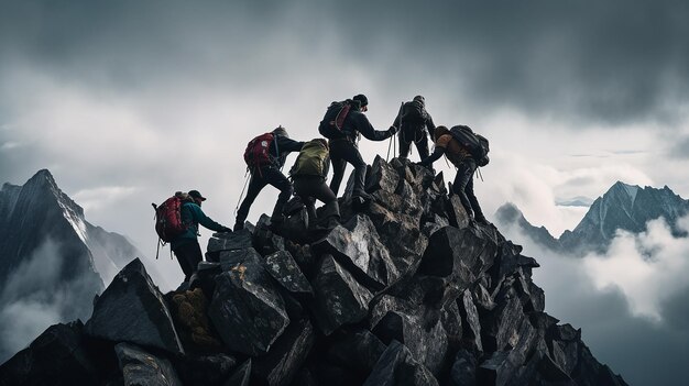 Foto un impresionante logro en la cumbre de la montaña