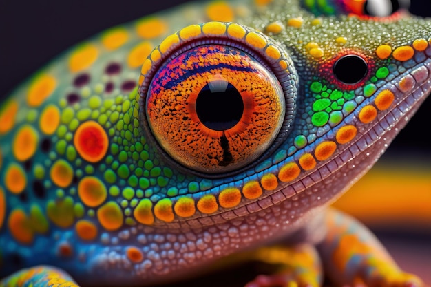 Impresionante macro de ojos coloridos de un gecko Tokes