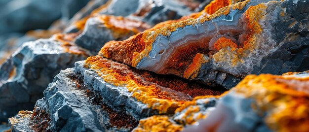 Foto impresionante macro de una roca de ágata que muestra intrincadas bandas de colores