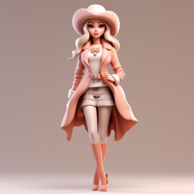 Foto impresionante modelo 3d de una chica con un abrigo blanco y sombrero