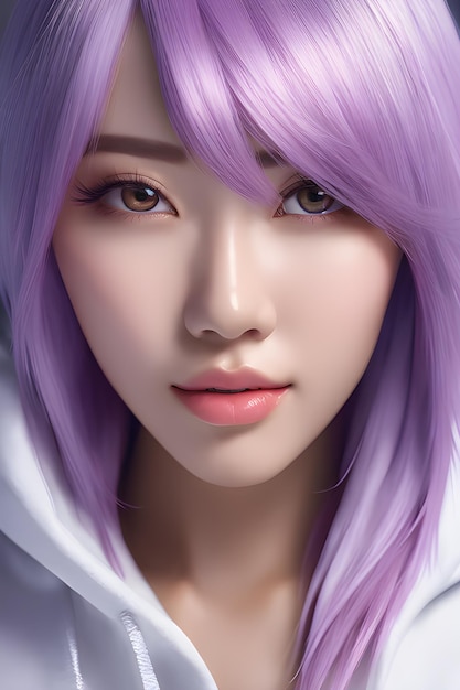 Impresionante mujer de belleza con cabello violeta
