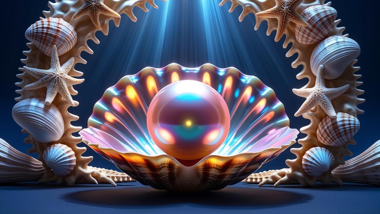 Foto una impresionante obra de arte digital con una majestuosa concha de almeja abierta en su centro