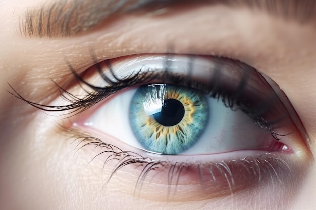 Impresionante ojo femenino en macro con maquillaje natural elegante y detallado IA generativa