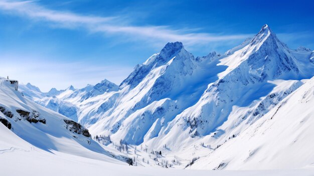 Impresionante paisaje invernal con un esquiador deslizándose por montañas nevadas IA generativa