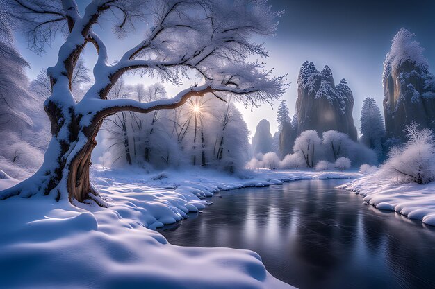 El impresionante paisaje de invierno en 8K HDR Studio Photo