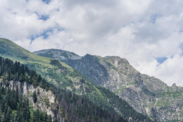 Impresionante paisaje de montaña en verano Montañas poderosas en tiempo nublado