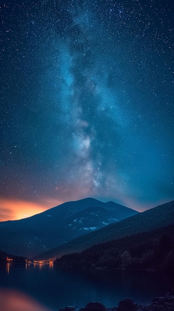 El impresionante panorama del cielo nocturno se desarrolla en una vista panorámica serena.