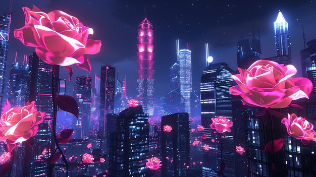 Una impresionante pintura digital de una ciudad futurista por la noche