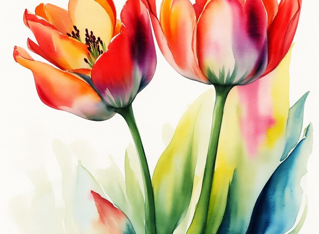 Impresionante pintura de flores de tulipán abstractas botánicas naturales sobre papel Imagen de acuarela HD