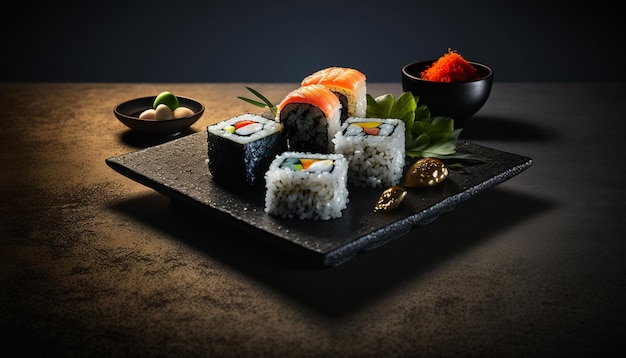 Impresionante plato de sushi con presentación creativa.