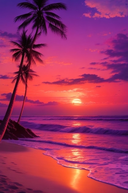 Foto impresionante playa al atardecer con palmeras